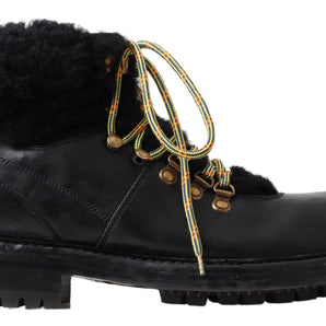 Dolce &amp; Gabbana Botas de cuero elegantes para hombre estilo shearling