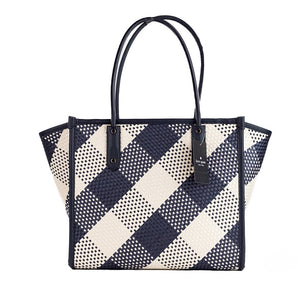 Kate Spade Ella Gingham Blazer Blue Oversized Woven Shoulder Tote Bag Purse