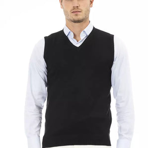 Alpha Studio Black Viscose Men Vest