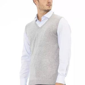 Alpha Studio Gray Viscose Men Vest