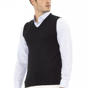 Alpha Studio Black Viscose Men Vest