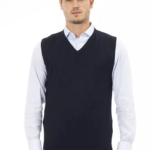 Alpha Studio Blue Viscose Men Vest