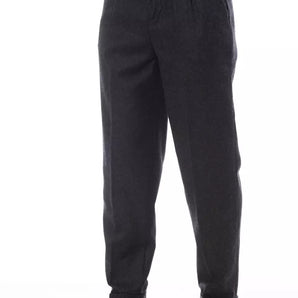 Alpha Studio Gray Wool Men Pant