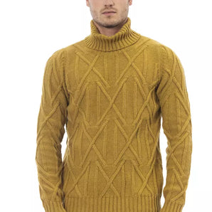 Alpha Studio Yellow Merino Wool Men Sweater