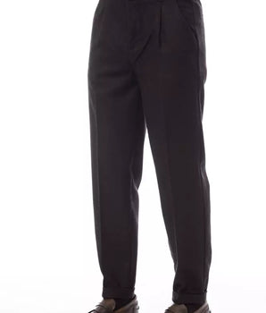 Alpha Studio Brown Wool Men Pant