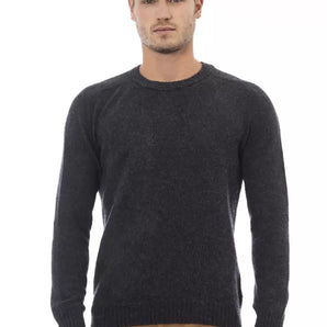 Alpha Studio Black Wool Men Sweater