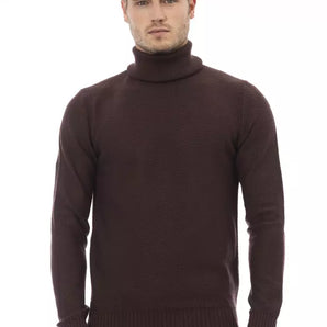 Alpha Studio Brown Merino Wool Men Sweater