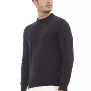 Alpha Studio Black Wool Men Sweater