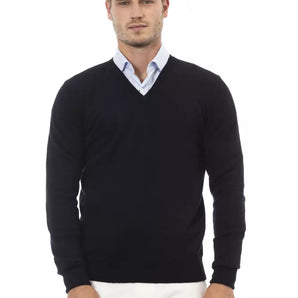 Alpha Studio Black Wool Men Sweater