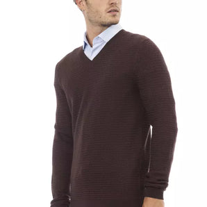 Alpha Studio Brown Merino Wool Men Sweater