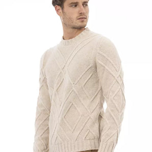 Alpha Studio Beige Merino Wool Men Sweater