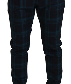 Dolce &amp; Gabbana Blue Purple Plaid Wool Trousers Pants