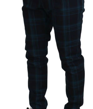 Dolce &amp; Gabbana Blue Purple Plaid Wool Trousers Pants