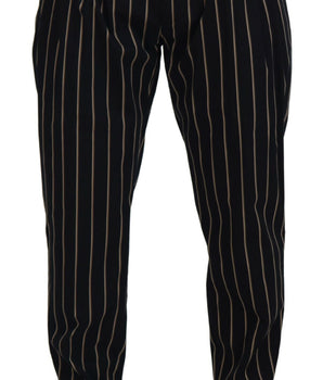 Dolce &amp; Gabbana Black Beige Striped Cotton Stretch Trousers