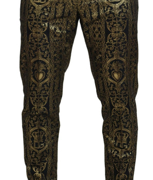 Dolce & Gabbana Black Gold Jacquard Dress Trouser Pants