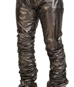 Dolce &amp; Gabbana Silver Metallic Nylon Stretch Trousers