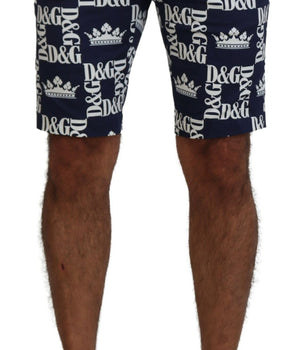 Dolce &amp; Gabbana Blue Logo Print Cotton Chinos Shorts