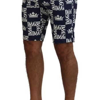 Dolce &amp; Gabbana Blue Logo Print Cotton Chinos Shorts