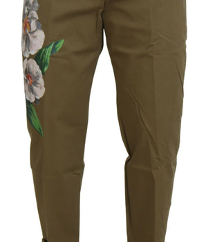Dolce &amp; Gabbana Beige Cotton Stretch Floral Chinos Pants