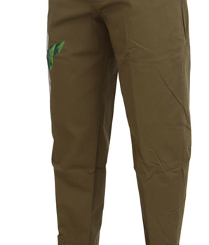 Dolce &amp; Gabbana Beige Cotton Stretch Floral Chinos Pants