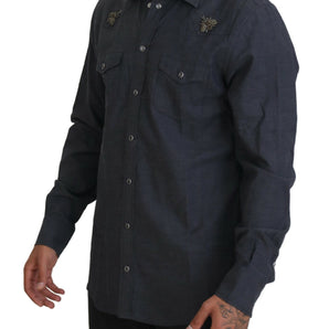 Dolce &amp; Gabbana Elegant Slim-Fit Blue Denim Casual Shirt