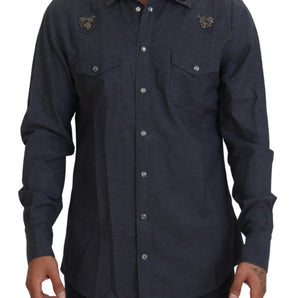 Dolce &amp; Gabbana Camisa casual elegante de mezclilla azul slim-fit