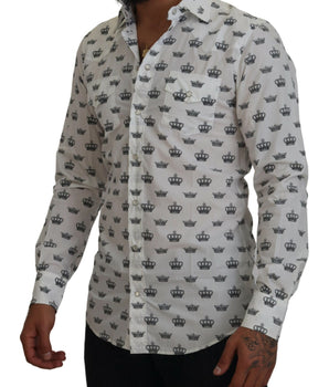 Dolce &amp; Gabbana White Crown Print Slim Fit Cotton Shirt