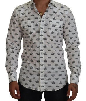 Dolce &amp; Gabbana White Crown Print Slim Fit Cotton Shirt
