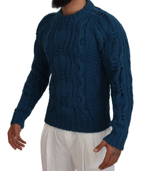 Dolce & Gabbana Blue Knitted Wool Alpaca Pullover Sweater