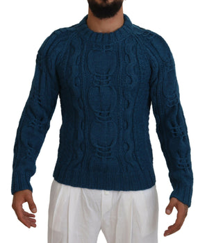 Dolce & Gabbana Blue Knitted Wool Alpaca Pullover Sweater