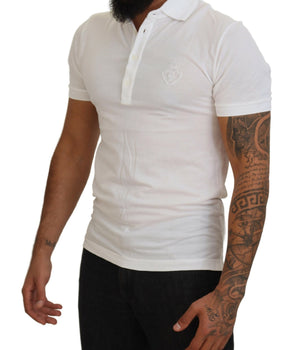 Dolce &amp; Gabbana White Cotton Logo Short Sleeve Polo T-Shirt