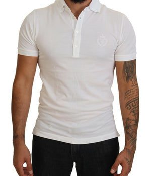 Dolce &amp; Gabbana White Cotton Logo Short Sleeve Polo T-Shirt