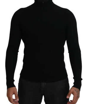Dolce &amp; Gabbana Black Half Zip Turtleneck Pullover Sweater