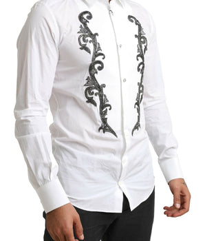 Dolce & Gabbana White Tuxedo Slim Fit Baroque Shirt