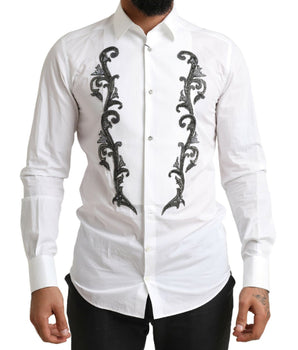 Dolce & Gabbana White Tuxedo Slim Fit Baroque Shirt
