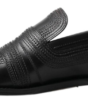Dolce &amp; Gabbana Black Leather Slipper Loafers Stitched Shoes