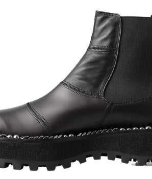 Dolce &amp; Gabbana Black Leather Slip on Stretch Boots