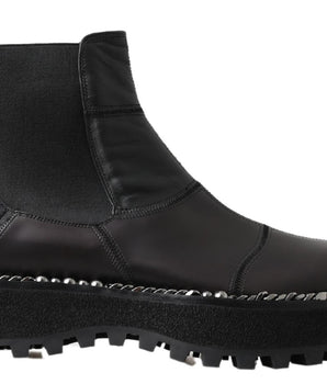 Dolce &amp; Gabbana Black Leather Slip on Stretch Boots