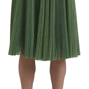 Dolce &amp; Gabbana Enchanting Metallic Green Pleated A-Line Skirt