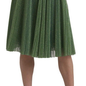 Dolce &amp; Gabbana Enchanting Metallic Green Pleated A-Line Skirt