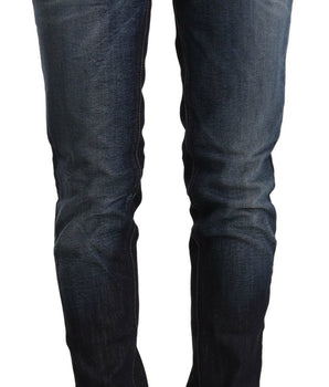 Acht Blue Washed Cotton Low Waist Skinny Denim Jeans