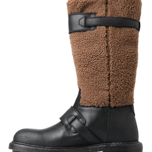 Dolce &amp; Gabbana Black Shearling Leather Long Boots