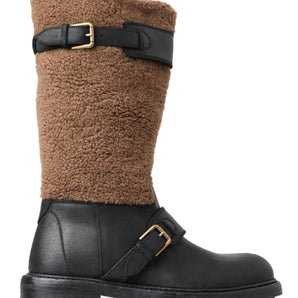 Dolce &amp; Gabbana Botas largas de piel de oveja negra