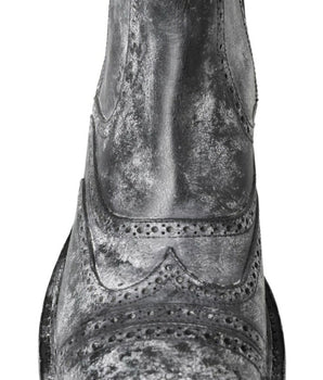 Dolce &amp; Gabbana Black Gray Leather Ankle Boots