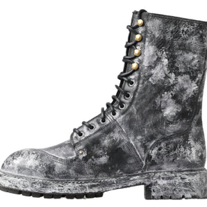 Dolce &amp; Gabbana Chic Black Lace-Up Boots with Gray White Fade