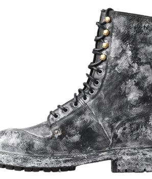 Dolce &amp; Gabbana Black Gray Leather Mid Calf Boots Shoes