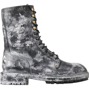 Dolce &amp; Gabbana Chic Black Lace-Up Boots with Gray White Fade