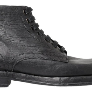 Dolce &amp; Gabbana Equisite Black Lace-Up Leather Boots