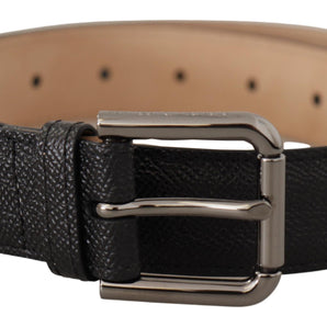 Dolce &amp; Gabbana Elegant Black Leather Belt with Metal Buckle