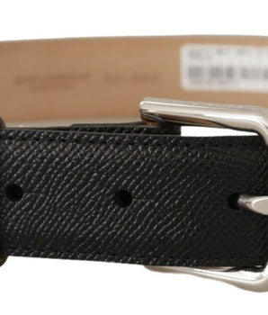 Dolce &amp; Gabbana Black Calf Leather Brown Backend Metal Buckle Belt